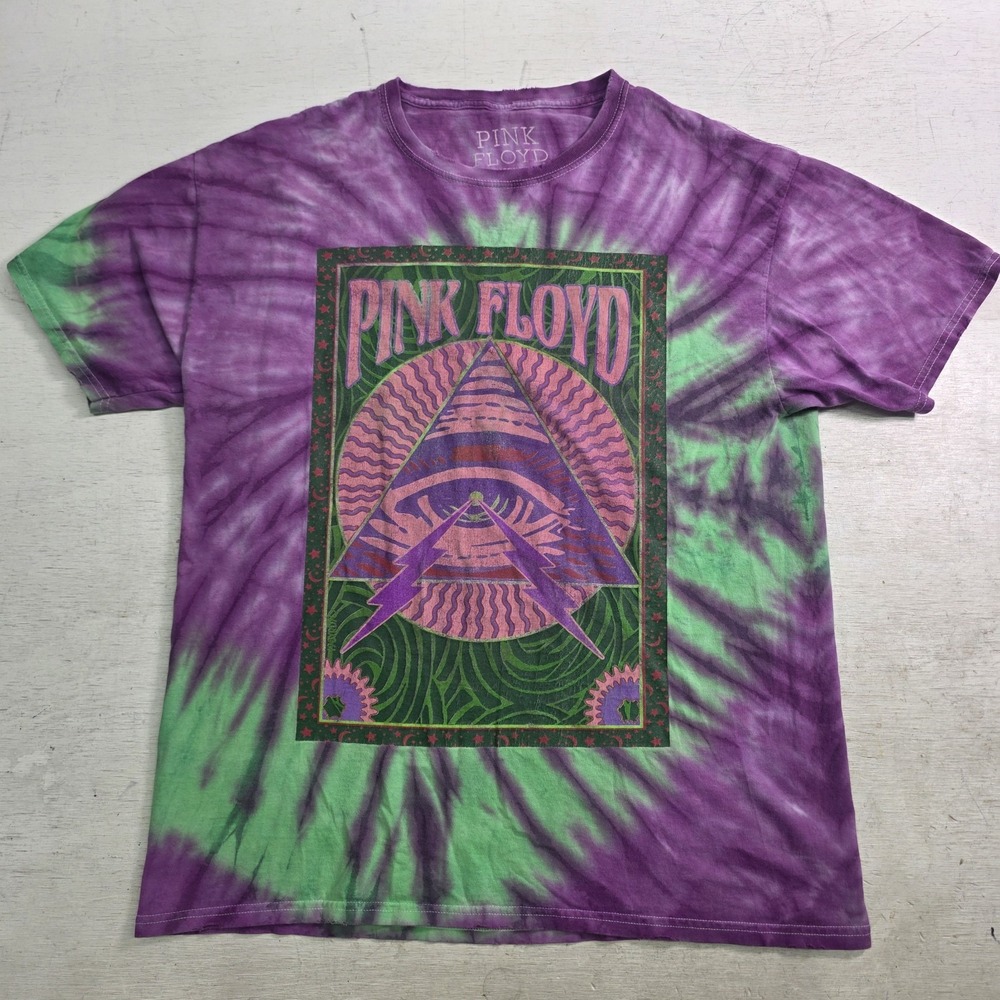 Pink Floyd Official Third Eye Pyramid Tie Dye Band T-Shirt Purple Green M VG